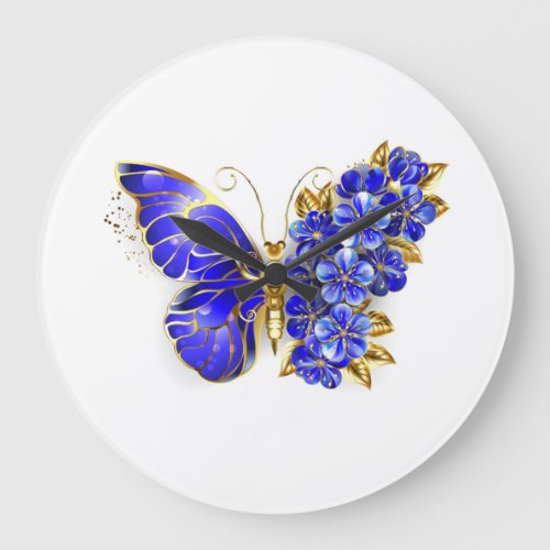 Flower Sapphire Butterfly Large Clock