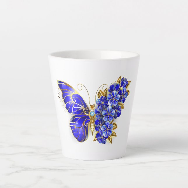 Flower Sapphire Butterfly Latte Mug (Front)