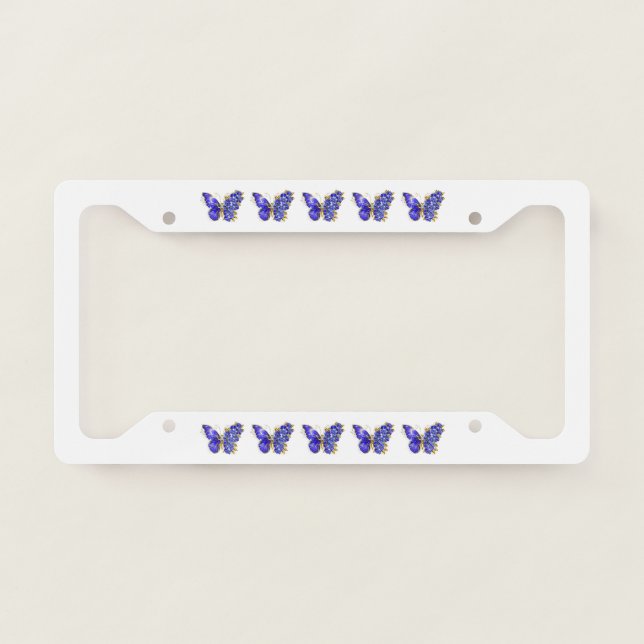 Flower Sapphire Butterfly License Plate Frame (Front)