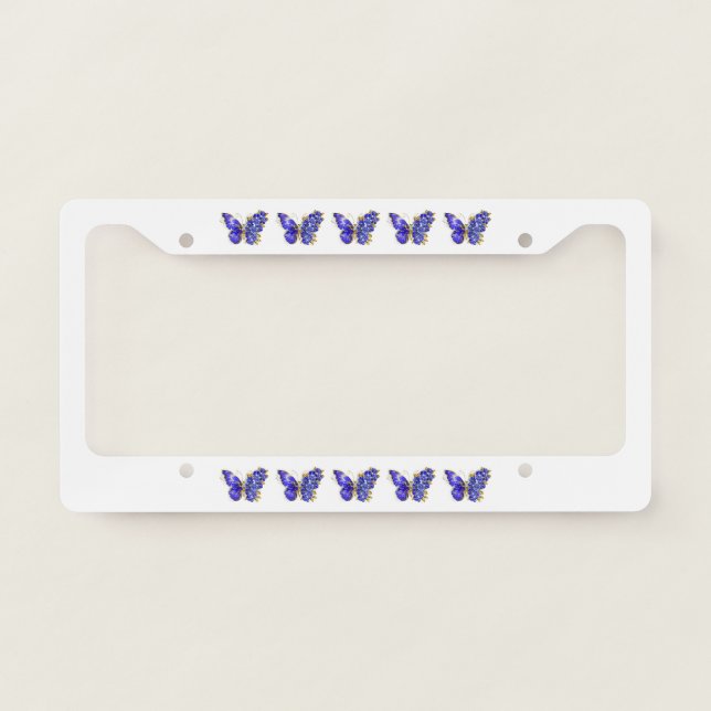 Flower Sapphire Butterfly License Plate Frame (Front)