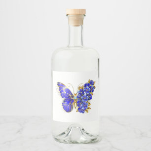Flower Sapphire Butterfly Liquor Bottle Label