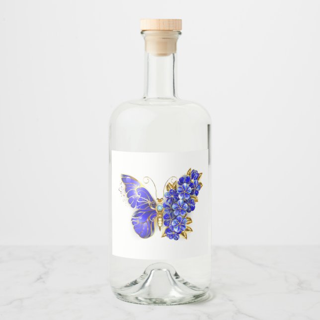 Flower Sapphire Butterfly Liquor Bottle Label (Front)