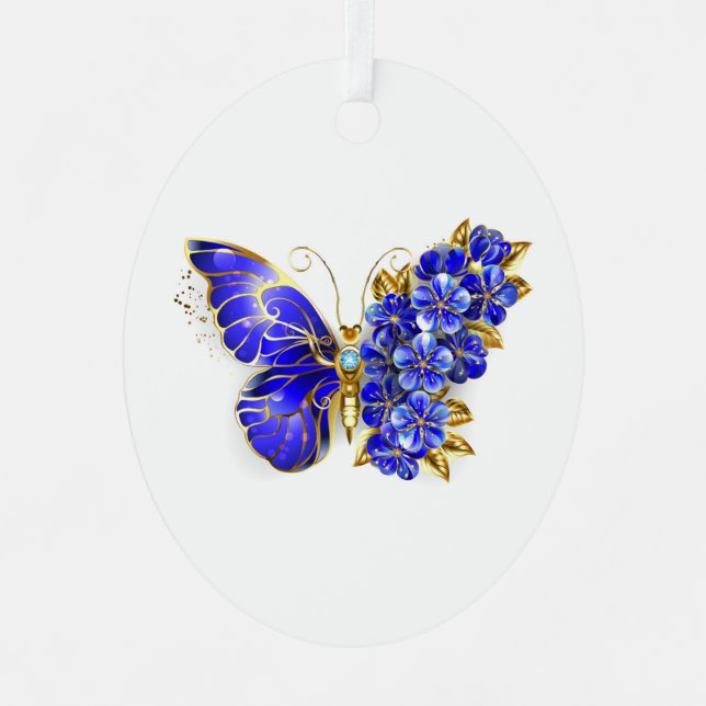 Flower Sapphire Butterfly Metal Ornament (Front)