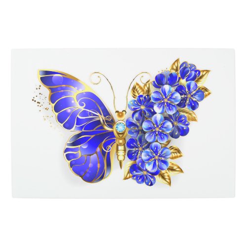 Flower Sapphire Butterfly Metal Print