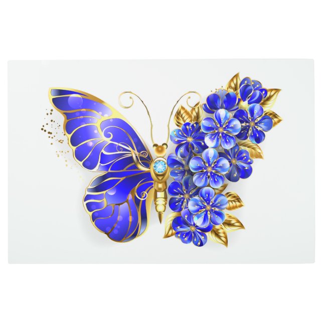 Flower Sapphire Butterfly Metal Print (Front)