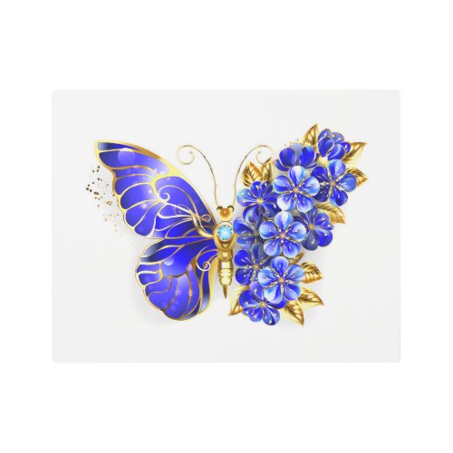 Flower Sapphire Butterfly Metal Print