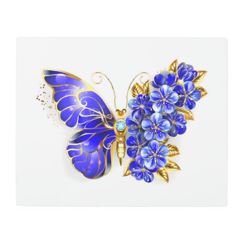 Flower Sapphire Butterfly Metal Print