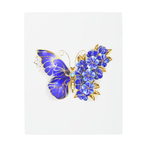 Flower Sapphire Butterfly Metal Print