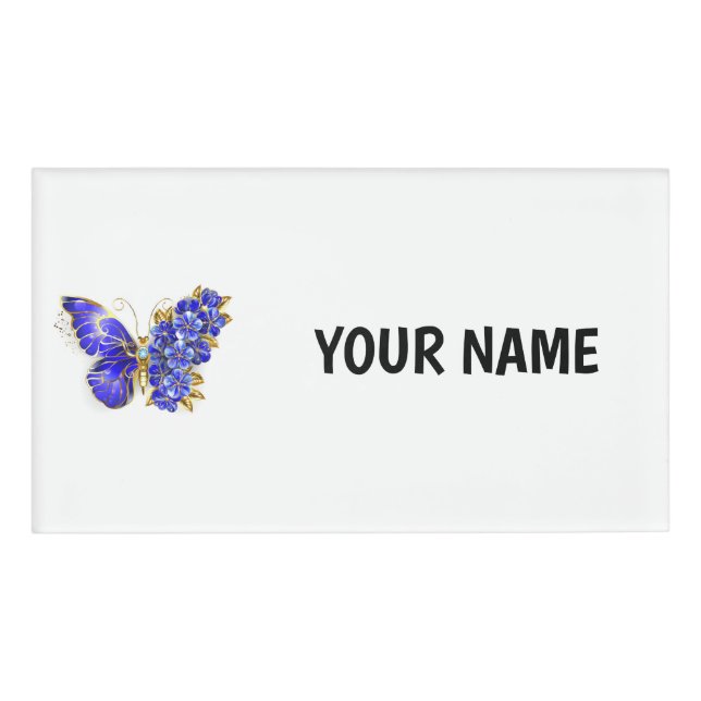 Flower Sapphire Butterfly Name Tag (Front)