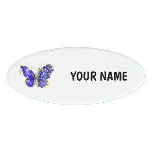 Flower Sapphire Butterfly Name Tag