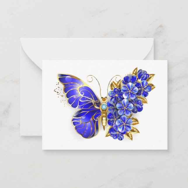 Flower Sapphire Butterfly Note Card (Front)