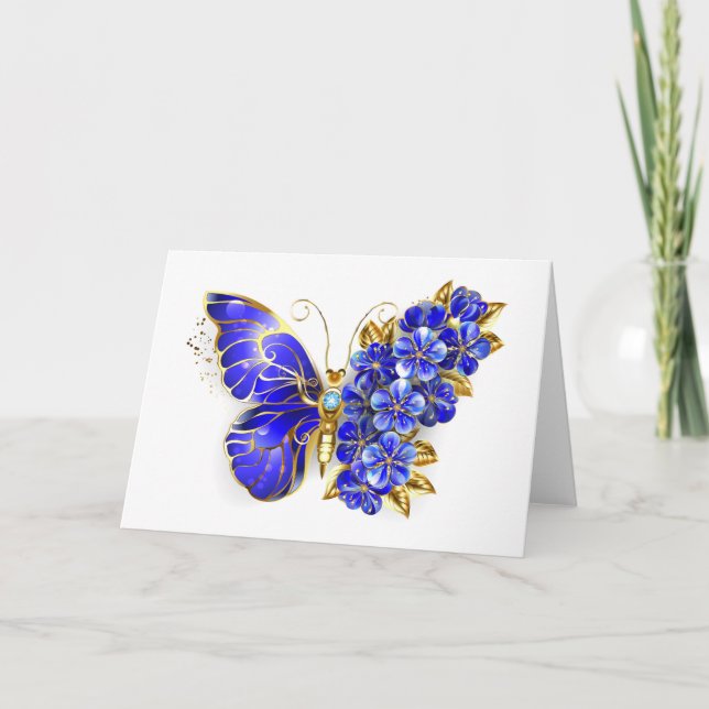 Flower Sapphire Butterfly Note Card (Front)