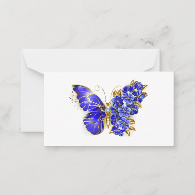 Flower Sapphire Butterfly Note Card (Front)