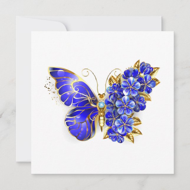 Flower Sapphire Butterfly Note Card (Front)