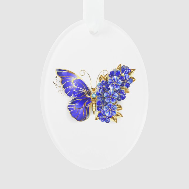 Flower Sapphire Butterfly Ornament (Front)