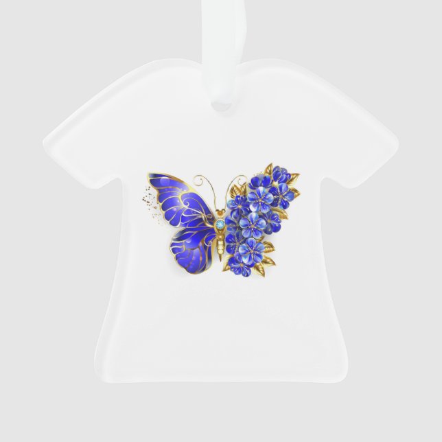 Flower Sapphire Butterfly Ornament (Front)