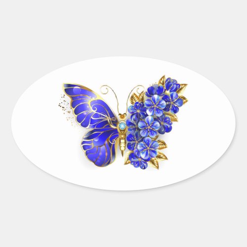 Flower Sapphire Butterfly Oval Sticker