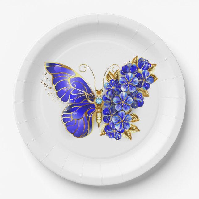 Flower Sapphire Butterfly Paper Plates (Front)