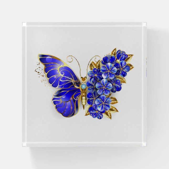 Flower Sapphire Butterfly Paperweight (Front)