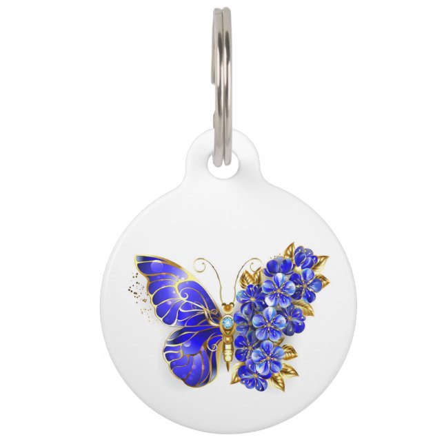 Flower Sapphire Butterfly Pet ID Tag (Front)