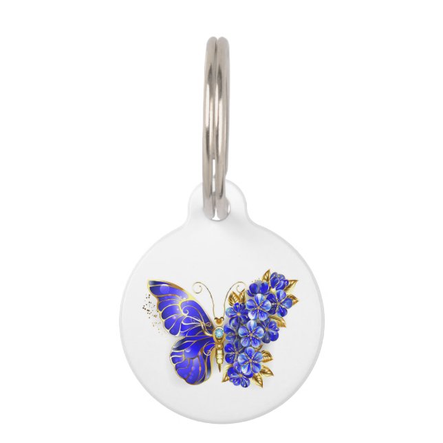 Flower Sapphire Butterfly Pet ID Tag (Front)