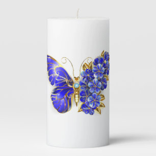 Flower Sapphire Butterfly Pillar Candle