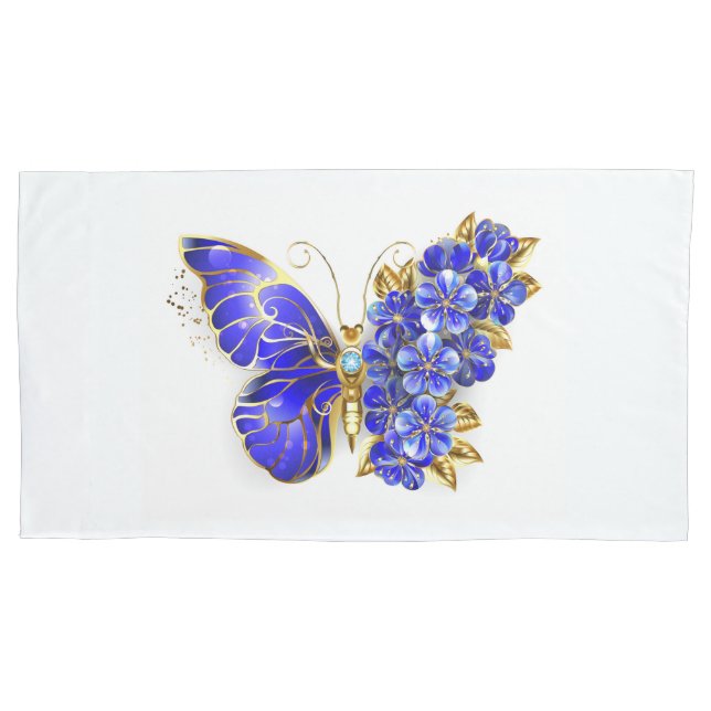 Flower Sapphire Butterfly Pillow Case (Front)
