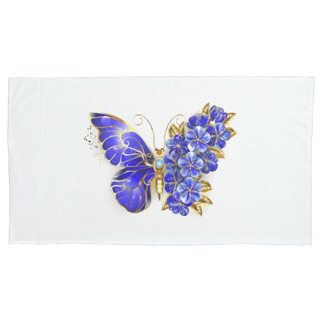 Flower Sapphire Butterfly Pillow Case (Front-Left)
