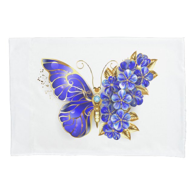 Flower Sapphire Butterfly Pillow Case (Front)