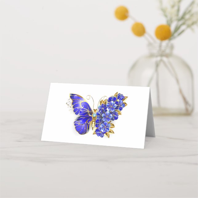 Flower Sapphire Butterfly Place Card (Front)