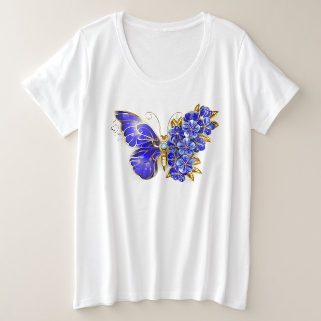 Flower Sapphire Butterfly Plus Size T-Shirt (Design Front)