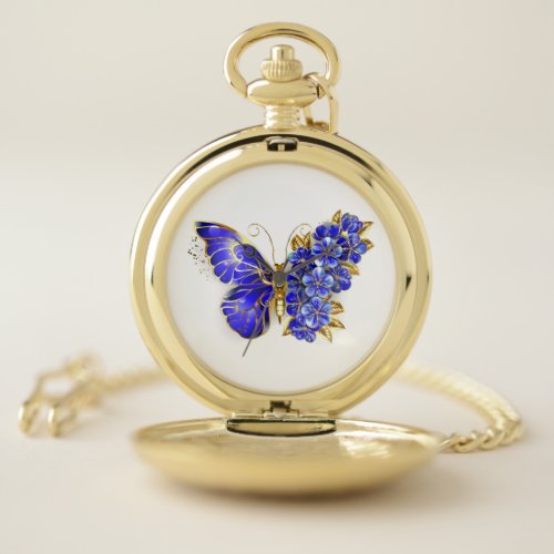 Flower Sapphire Butterfly Pocket Watch