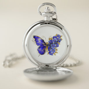 Flower Sapphire Butterfly Pocket Watch
