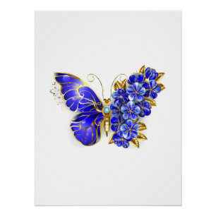Flower Sapphire Butterfly Poster