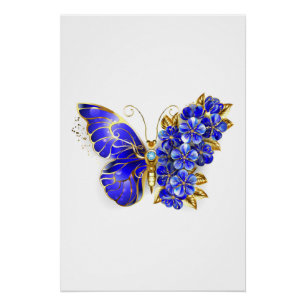Flower Sapphire Butterfly Poster