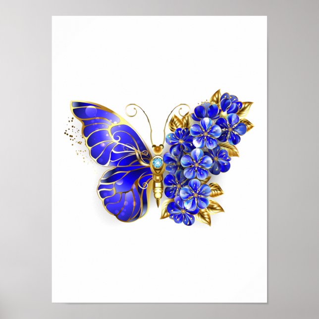Flower Sapphire Butterfly Poster (Front)