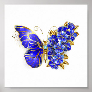 Flower Sapphire Butterfly Poster