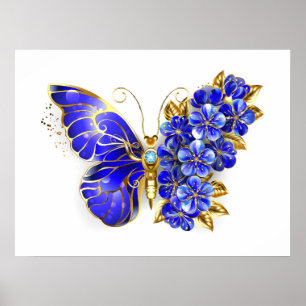 Flower Sapphire Butterfly Poster