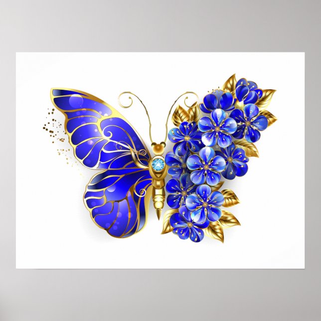 Flower Sapphire Butterfly Poster (Front)