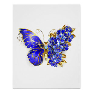 Flower Sapphire Butterfly Poster