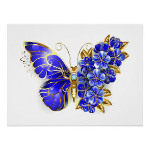 Flower Sapphire Butterfly Poster