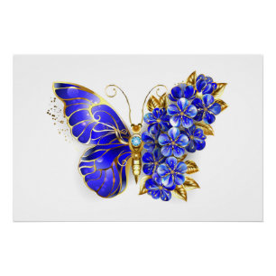 Flower Sapphire Butterfly Poster