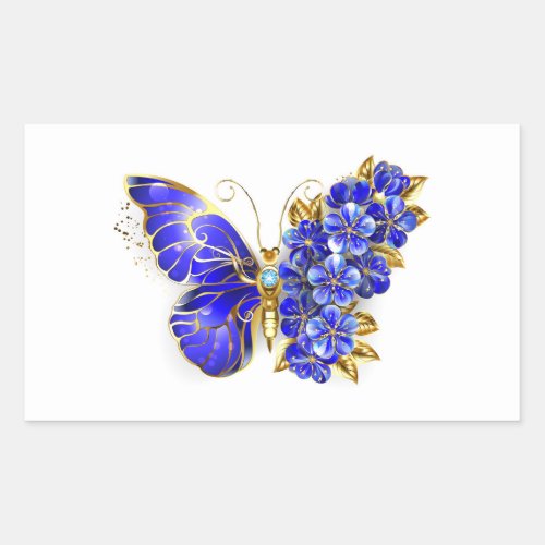 Flower Sapphire Butterfly Rectangular Sticker