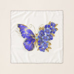 Flower Sapphire Butterfly Scarf<br><div class="desc">Jewelry,  blue,  sapphire,  sparkling flower butterfly with wing decorated with blue,  precious flowers with gold leaves on white background.</div>