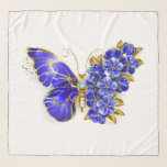Flower Sapphire Butterfly Scarf<br><div class="desc">Jewelry,  blue,  sapphire,  sparkling flower butterfly with wing decorated with blue,  precious flowers with gold leaves on white background.</div>