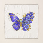 Flower Sapphire Butterfly Scarf<br><div class="desc">Jewelry,  blue,  sapphire,  sparkling flower butterfly with wing decorated with blue,  precious flowers with gold leaves on white background.</div>
