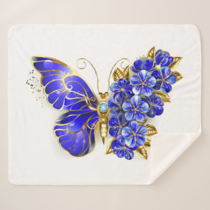 Flower Sapphire Butterfly Sherpa Blanket