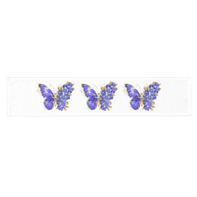 Flower Sapphire Butterfly Short Table Runner (Horizontal)