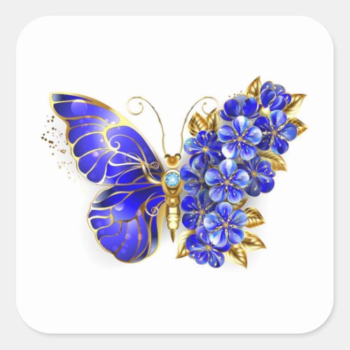 Flower Sapphire Butterfly Square Sticker
