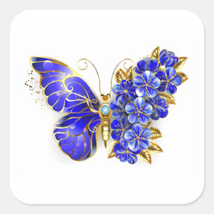 Flower Sapphire Butterfly Square Sticker
